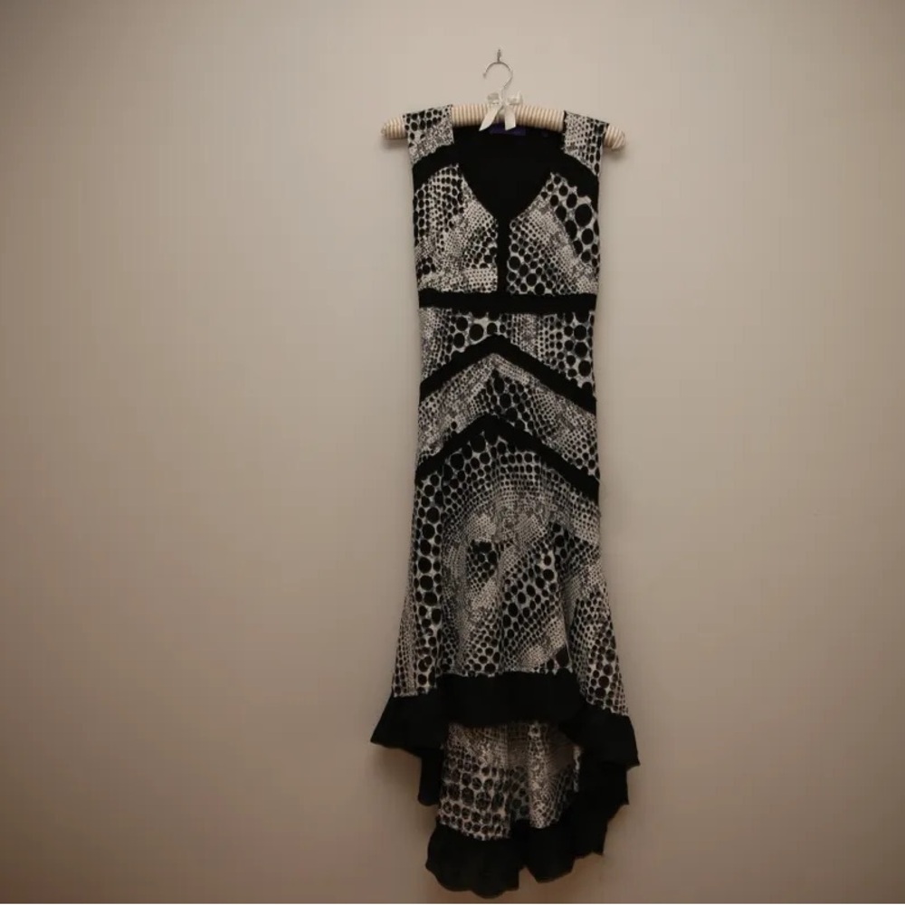 Black & White Patterned V-Neck Maxi Dress
